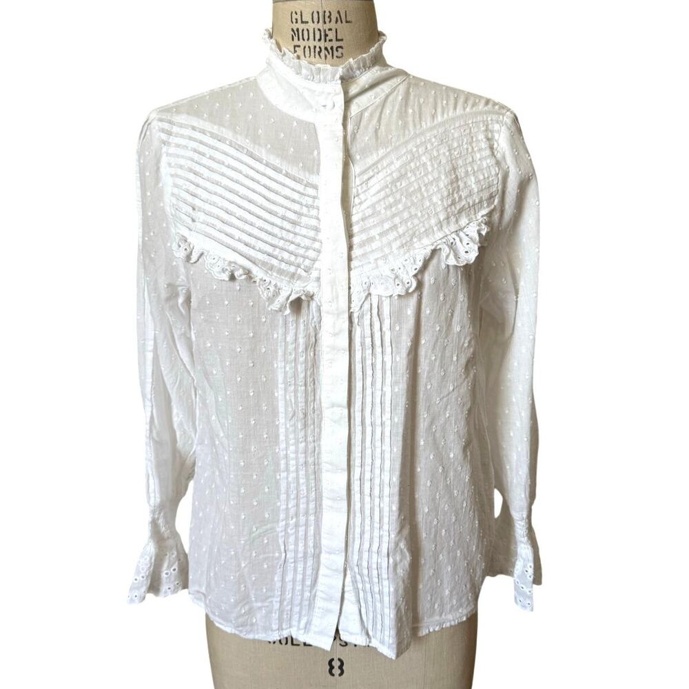 RINO & PELLE Cotton Lace Blouse Marlot White Frilly Top Size 38/ US 6 Romantic